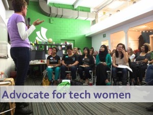 Karen speaking to a group of women