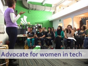 Karen speaking to a group of women