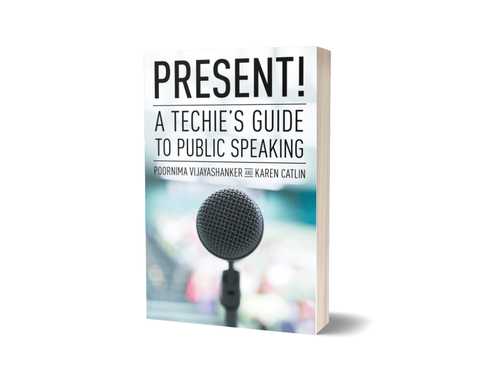 Photo of the book Present! A Techie's Guide to Public Speaking, which has a large microphone